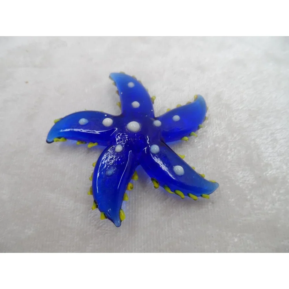 Iridescent Blue Glass Starfish with Small Blue Glass Starfish Set of 2 Coastal - Picture 5 of 7